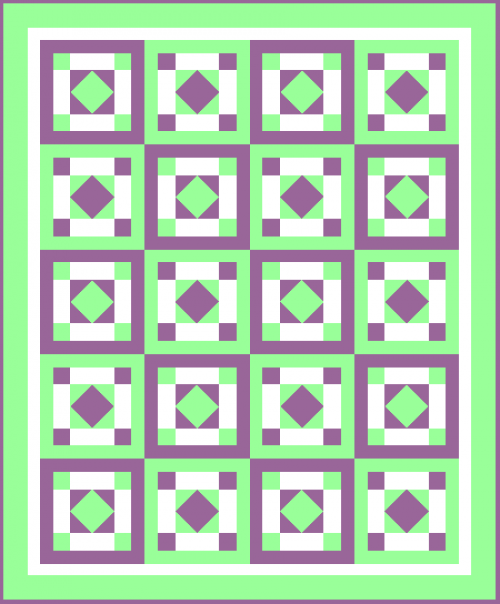 Fair & Square - This traditionally pieced 18 block on-point quilt pattern is 62” x 75” when finished. The blocks are 13" square finished & 13 1/2" square unfinished.